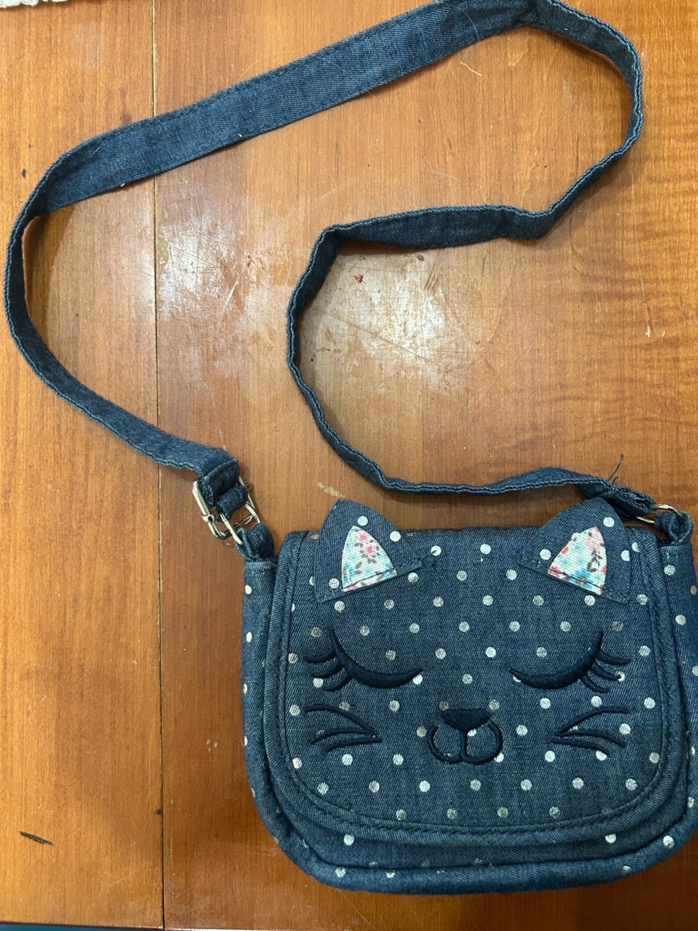 Polka Dot Embroidered Cat Face Crossbody Purse